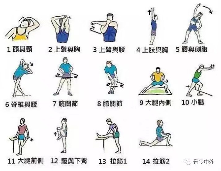 在运动之前应当充分地做好热身运动,包括一般准备活动及静态肌肉拉伸